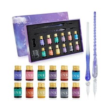 Glass Dip Pen Ink Set, 16pcs Fountain Calligraphy Pens Set, 2 Crystal Signatu...