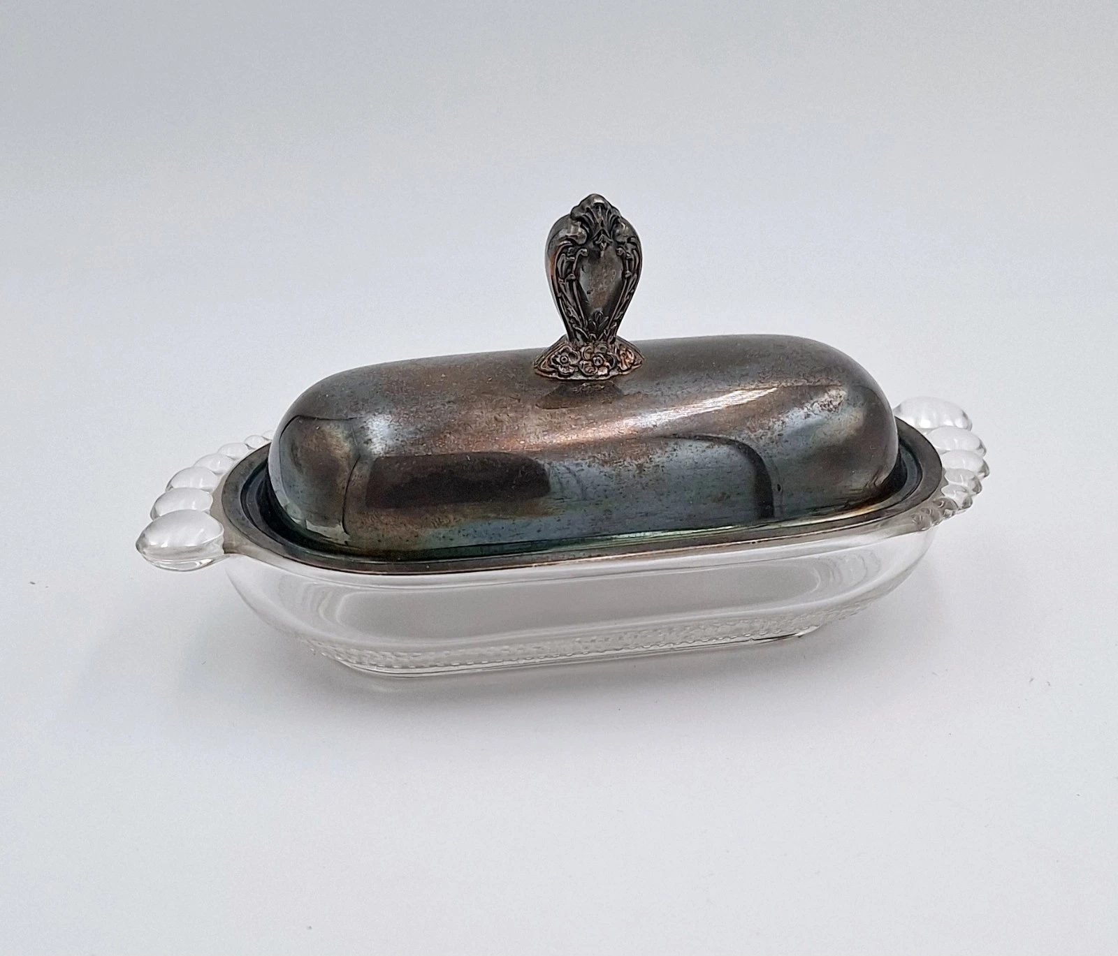 Vintage Silver Plated and Glass Butter Dish by 1847 Rogers Bros.