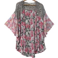 Umgee Womens Kimono Cardigan Floral Leopard Print Flare Sleeve Lightweight sz S