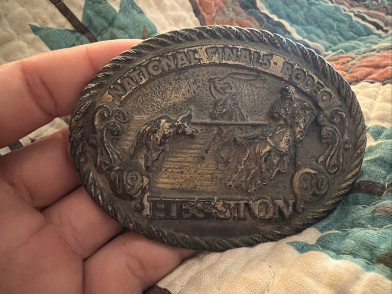 NFR 1980 Hesston National Finals Rodeo Belt Buckle Team Roping