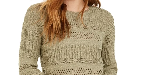 Hooked Up By IOT Junior's Stitched Sweater Green Size Medium - Picture 2 of 3