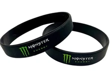 NEW Monster Energy Drink Silicone Wristband Bracelet Black & Green Logo Set of 2