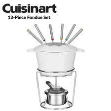 Cuisinart 13-Piece Fondue Set Enameled Cast Iron White Stovetop Compatible EXC.