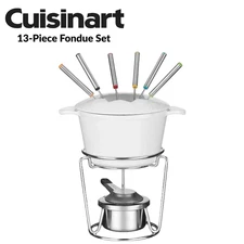 Cuisinart 13-Piece Fondue Set Enameled Cast Iron White Stovetop Compatible EXC.