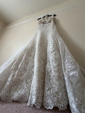 Ivory Lace Mermaid Wedding Dress Size 10 Sleeveless Scoop Neck Beaded PF046
