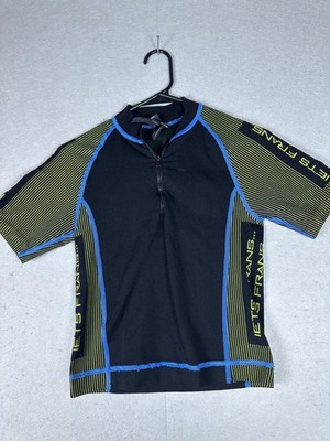 Iets Frans Shirt Mens Medium Black Blue Yellow Striped Half Zip Tech Cycling Top