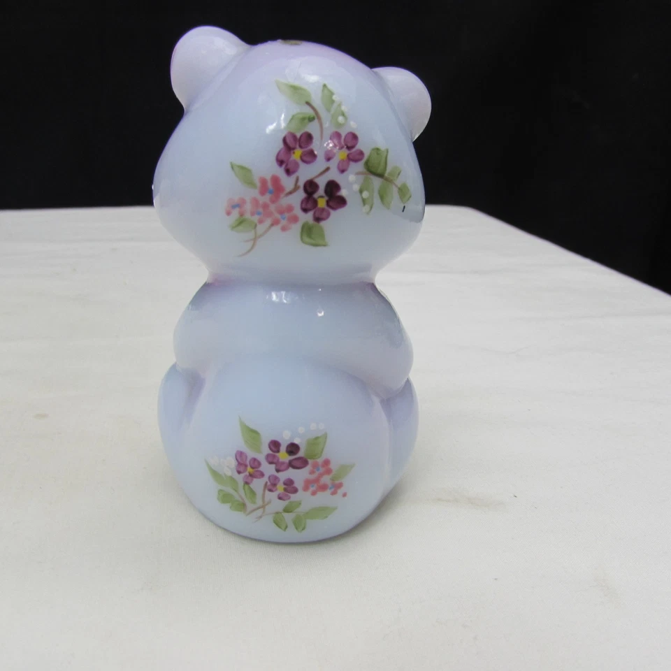 Fenton Blue Burmese OOAK MARILYN WAGNER Violets Hand Painted Sitting Bear W321 - Image 3 of 4
