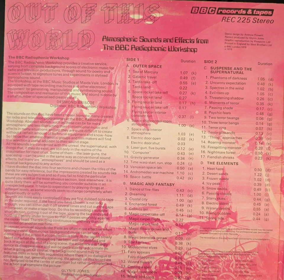 Various Out Of This World Sci-Fi Sound Effects Vinyl Record VG+/VG REC 225 1976 Foto 2 de 2