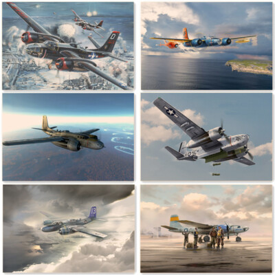 US A-26B-15 Invader Bomber Wall Art Poster 6 PCS Vintage Prints Art Painting