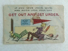 D1306 Postcard comic cartoon sufferage wife beating up husband
