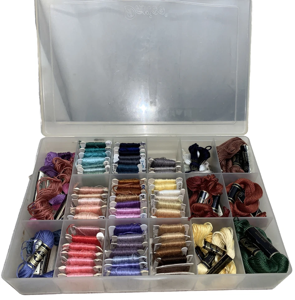 J&PCoats Embroidery Floss 50+/12Brown,10Purple,14Blue 12Pink,6Yellow In Case NOS - Image 2 of 4