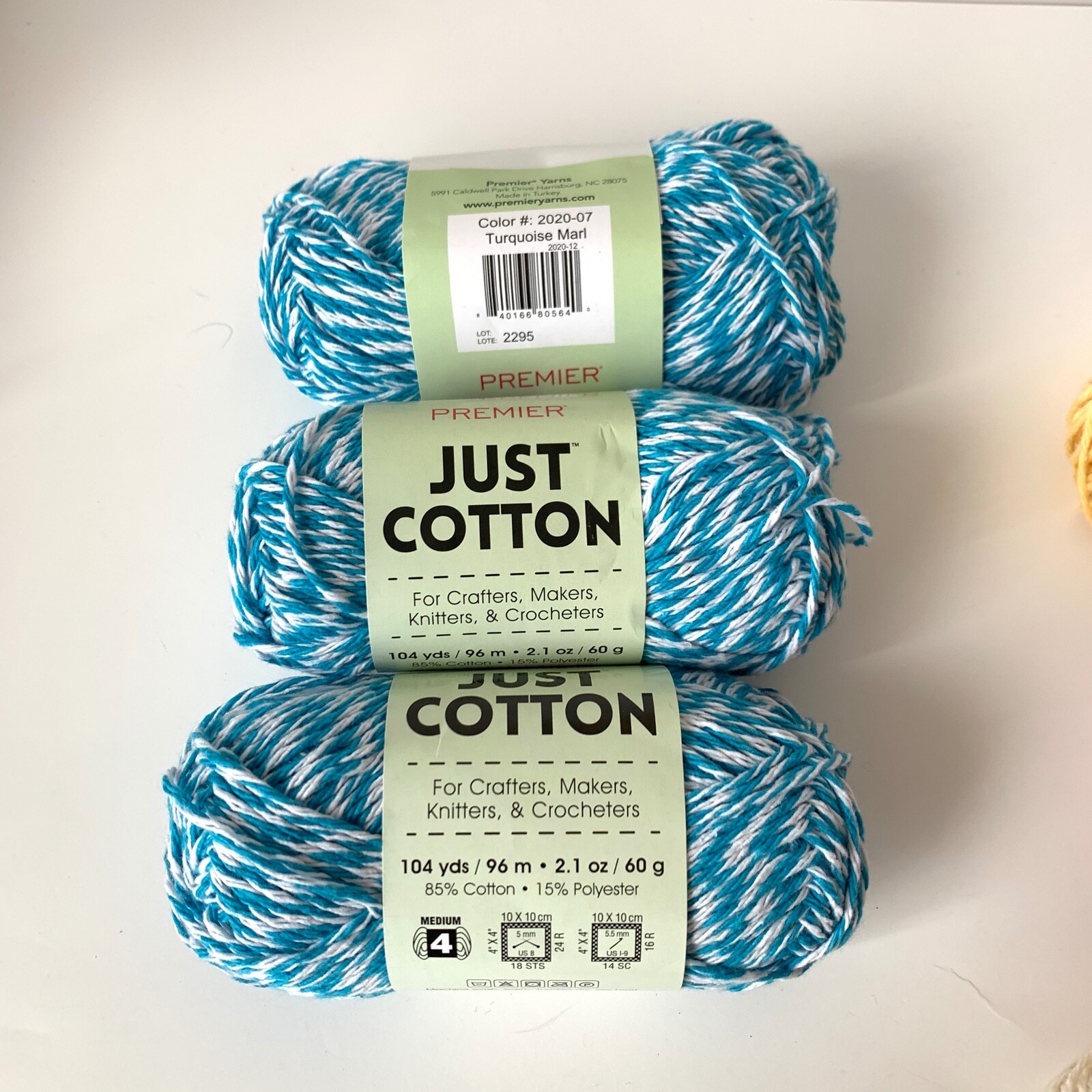 Lot of 3 Premier Just Cotton Yarn 104 yds 96m 2.1 oz Choose your Colors