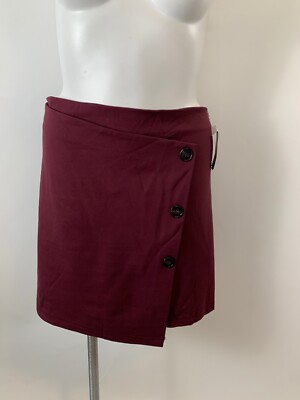 Vera Moda Stitch Fix Burgundy Maroon Ponte Faux Wrap Mini Skirt XXL NEW