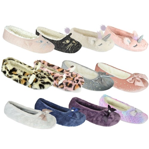 Womens Ladies Ballerina Slippers Fluffy 