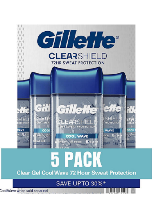 5 PACK Gillette Clear Gel Men's Antiperspirant & Deodorant, Cool Wave 3