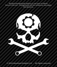 Gear Skull With Wrenches XL Mechanic Maintenance Vinyl Decal Sticker - 25 Colors