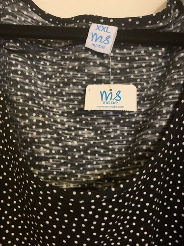 MS Mode From France Plus Size XXL Blouse Blk/Wht Polka dot Lace Short Sleeves - Picture 3 of 5