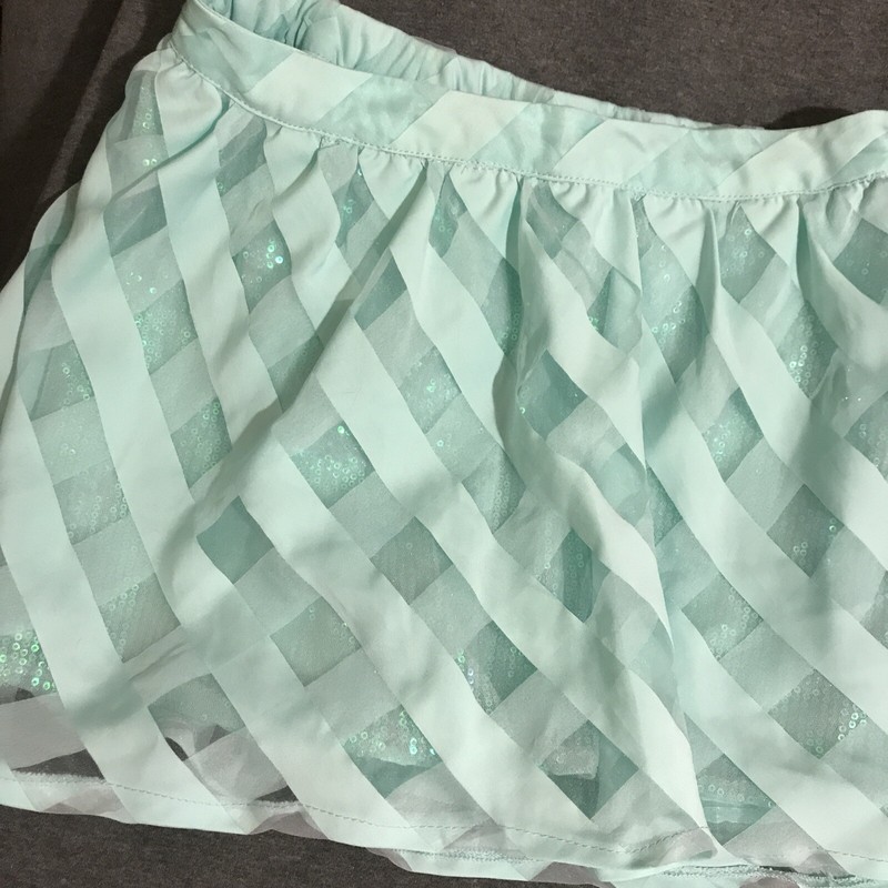 $1.00 SALE JUSTICE PALE GREEN SEQUIN LINED ELASTIC WAISTE SHORT SKIRT SZ 14