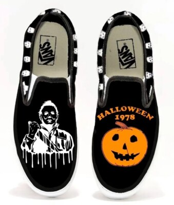 VANS Shoes Hand Detailed Halloween Horror Slip On Mens ANY size