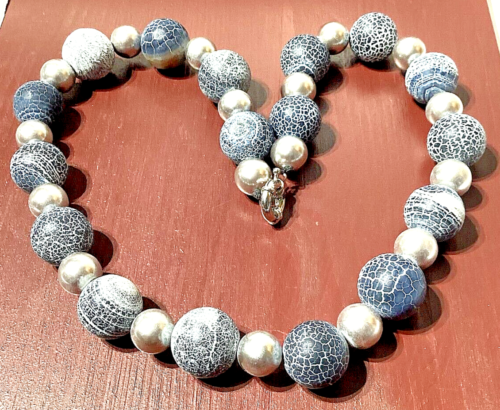 Wunderschöne FOSSILACHAT, MUSCHELKERNPERLEN Kette in Kugelform - Bild 4 von 4