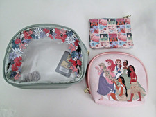 Disney Princess Floral 3 Pc Makeup Bag Set with Rapunzel Ariel Belle Moana Tiana