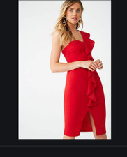 Forever 21 Red Bodycon Ruffle-Trim Dresss Small S