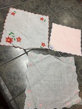 3 Vtg 60s Hankie Handkerchief Embroidered Floral Bows Scalloped Edge