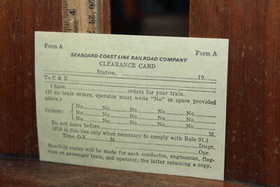 Vintage Seaboard Coast Line Eisenbahn Form A Freigabekarte