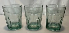 3 CRISA SPANISH GREEN PANELED GLASS TUMBLERS 8 OZ VERY GOOD