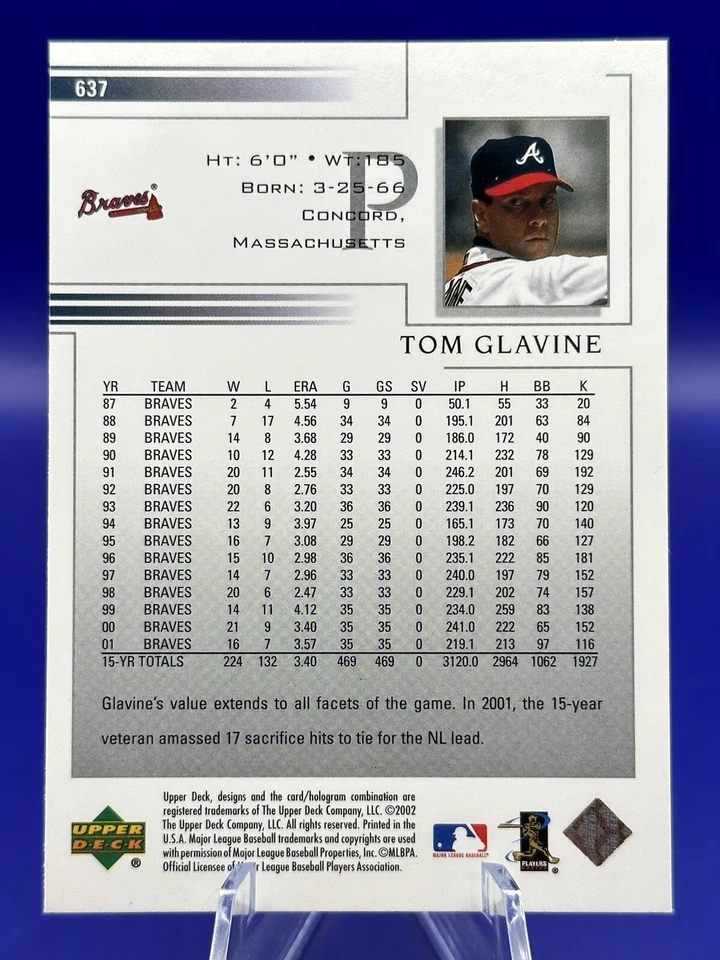 2002 Upper Deck TOM GLAVINE #637 HOF Atlanta Braves - Image 2 of 2