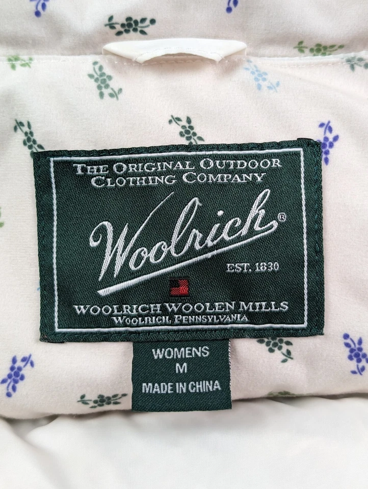 Womens WOOLRICH Down Insulated Jacket Hooded Puffer Off White Size Medium Floral - Image 3 of 4