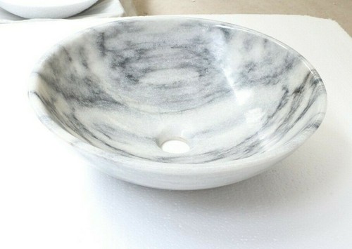 BMARBLE STONE ROUND BASIN BATHROOM WHITE GREY SINK WASH BOWL gloss grain - Picture 7 of 12