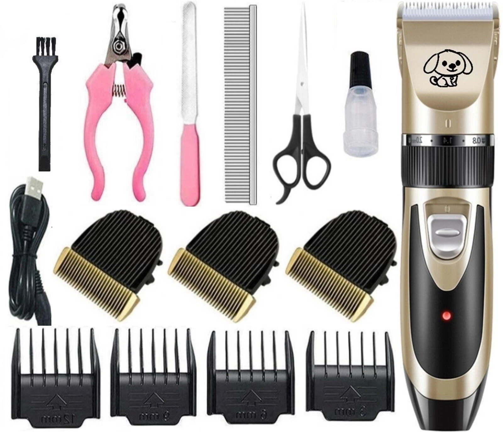Dog Cat Grooming Kit Rechargeable Batter Cordless Hair Clipper Blade Trimmer Set