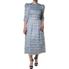 DOLCE & GABBANA Dress Light Blue Silver Jacquard A-line Midi IT40/US6/S 4500usd