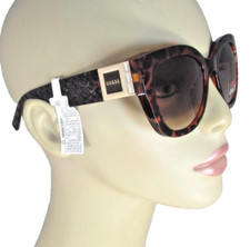 GUESS Cat Eye Tortoise Shell Sunglasses Logo Print Arms Bling Logos GO00050-52F