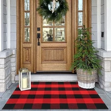 Buffalo Plaid Outdoor/entry/Front Door Mat Rug W/ 4 Non-Slip Grippers Set Of 2