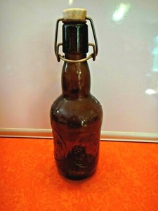 ANTIQUE Vintage GROLSCH AMBER GLASS PORCELAIN SWING TOP BEER BOTTLE EXC