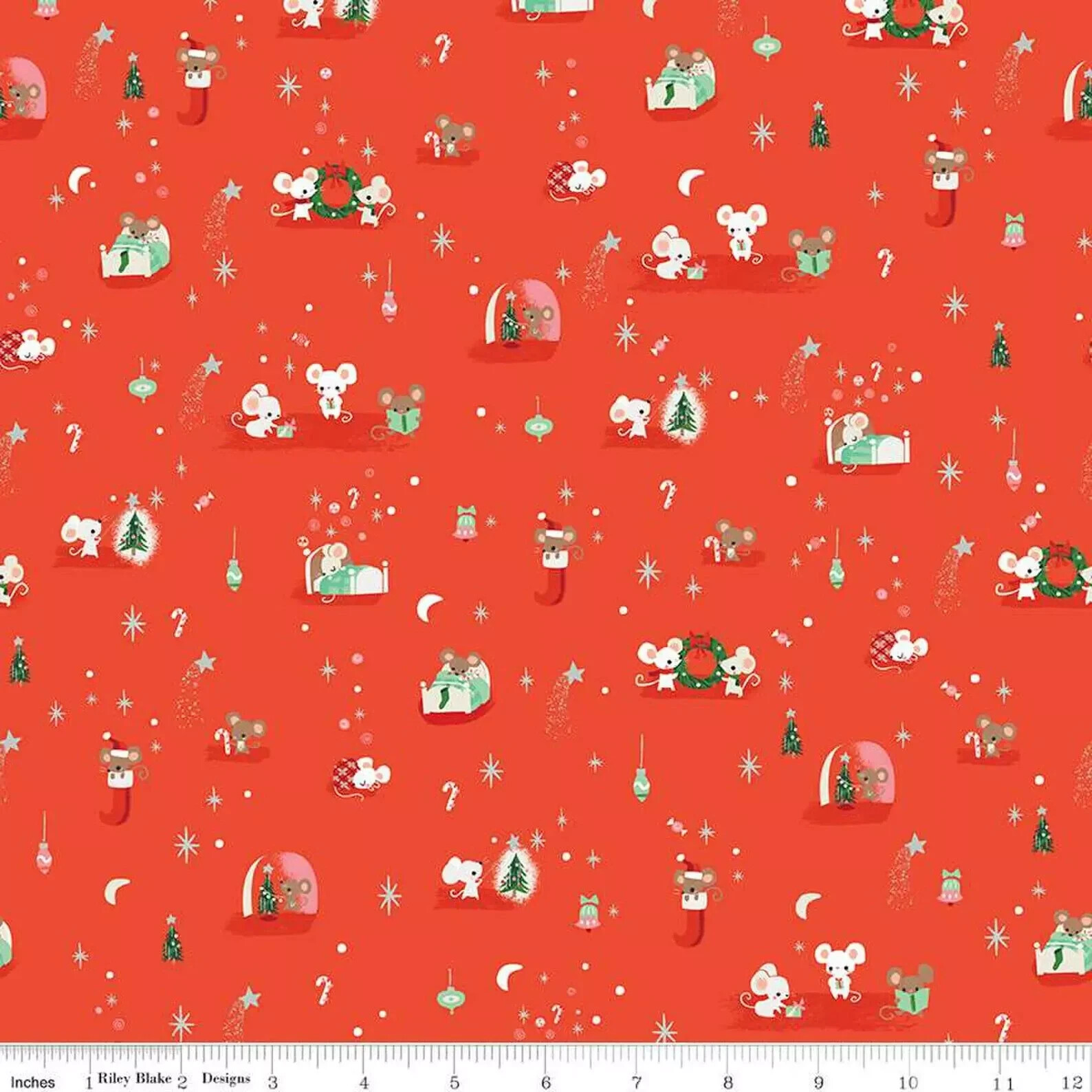 2 Fat Quarters Riley Blake "Twas" Christmas Santa Mice Sparkle Quilt Cotton