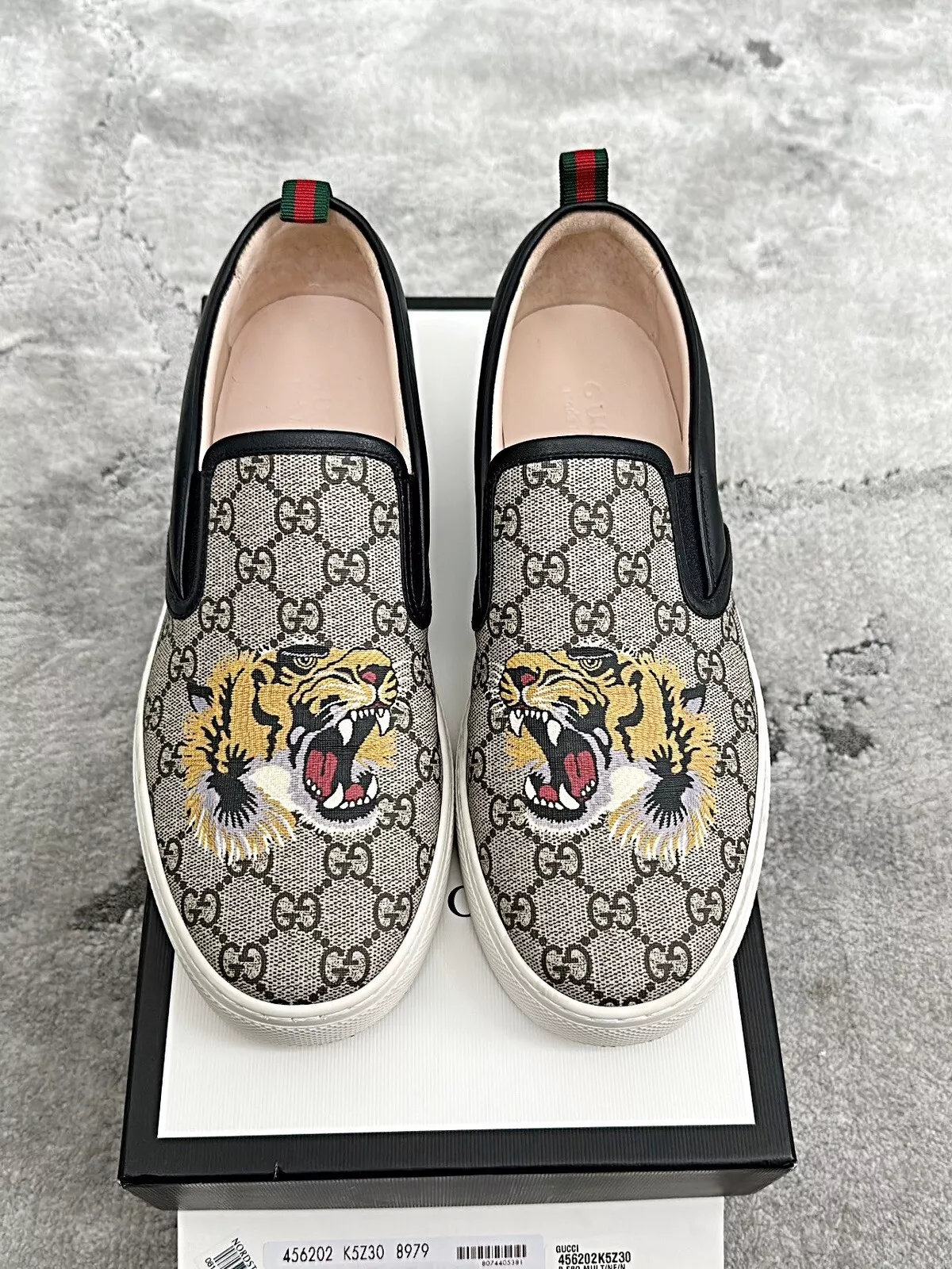 Baskets à enfiler pour homme authentique en cuir toile tigre Gucci US11 EU44,5 UK10,5
