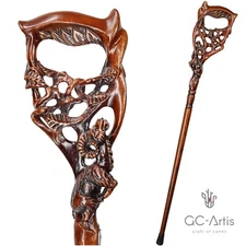 Ram Wooden Walking Stick Cane Hand Carved Dark for men