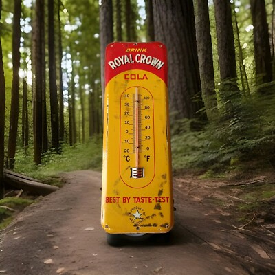 Vintage ROYAL CROWN COLA Thermometer Tin merchandise 1950 No Porcelain