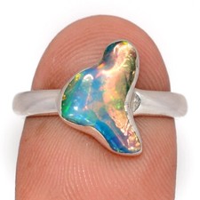 Natural Ethiopian Opal Polish Rough 925 Sterling Silver Ring Jewelry s.7 CR74510