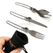 Folding Fork Spoon Knife Stainless Steel Outdoor Camping Hiking Picnic Flatware