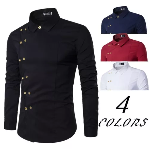 Camisa para Hombres Doble Pecho Prendas para el torso Manga Larga Calce Ajustado Liso Western Blusas - Imagen 2 de 21
