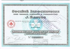 INDOCHINA J. BASTOS TOBACO, CIGARS & CIGARETTES stock certificate/bond