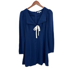 REFORMATION Mavis Dress Womens 4 Blue Long Sleeve Tie Front Mini X126
