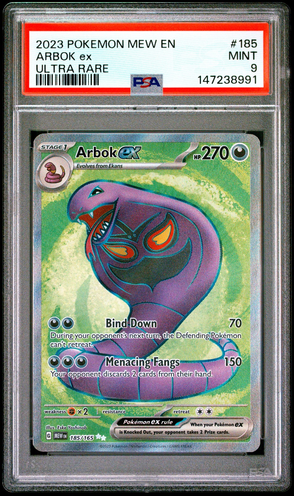 2023 POKEMON MEW EN-151 ULTRA RARE #185 ARBOK EX PSA 9
