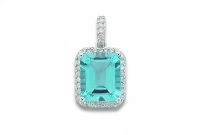 Anhänger 9 kt Weißgold 0,38 kt Diamant & 7,50 kt Blautopas - Bild 1 von 4