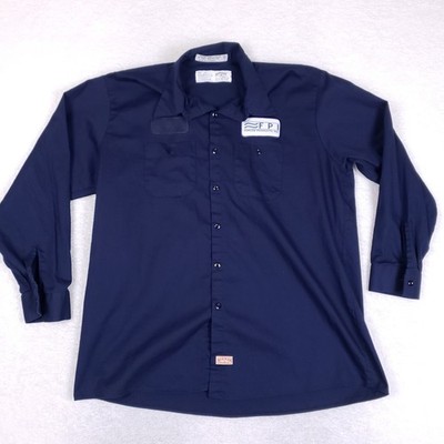 Red Kap Work Shirt Mens XXL Long Navy Blue Forged Products FPI Cotton Mechanic