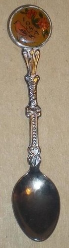 VINTAGE SOUVENIR SPOON, IOWA, GOLDFINCH, WILD ROSE